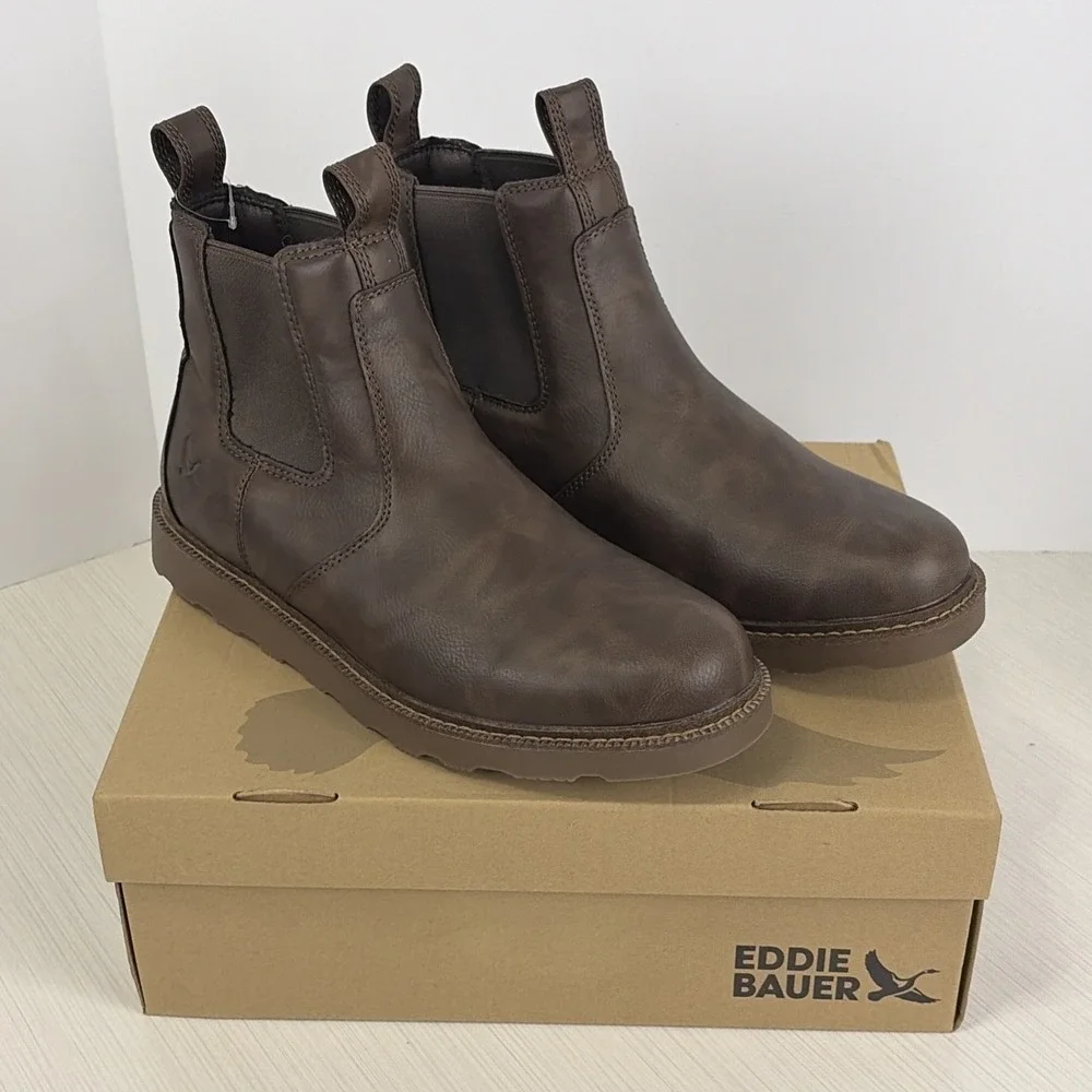 Eddie Bauer Norwalk Chelsea Boots Mens 12 Medium Brown Slip On NEW!